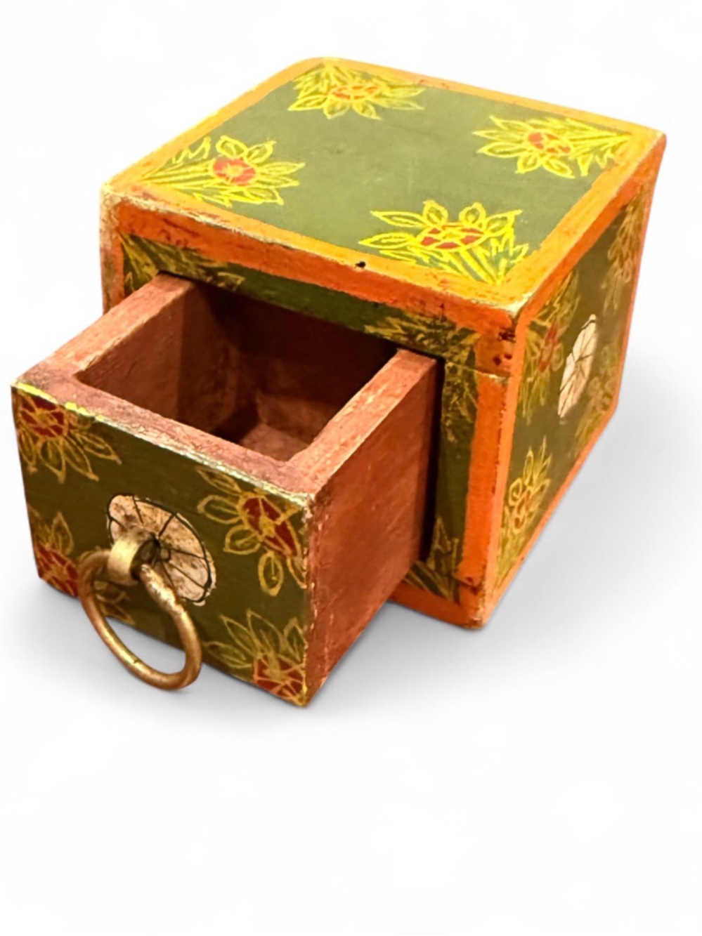 Vintage Hand Painted Wood Drawer Trinket Box